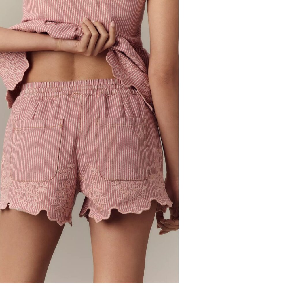 Anthropologie Damson Madder Lana Embroidered Pull-On Shorts 8 new with tag RED - Picture 3 of 6